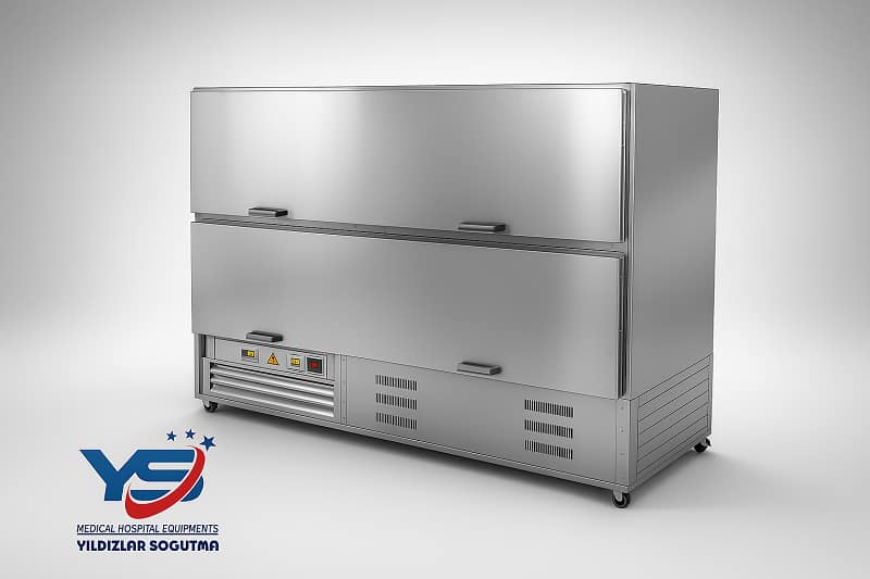 “2 üniteli yandan yüklemeli çelik konstrüksiyon morg soğutucu – teleskopik konveyör sistemli”