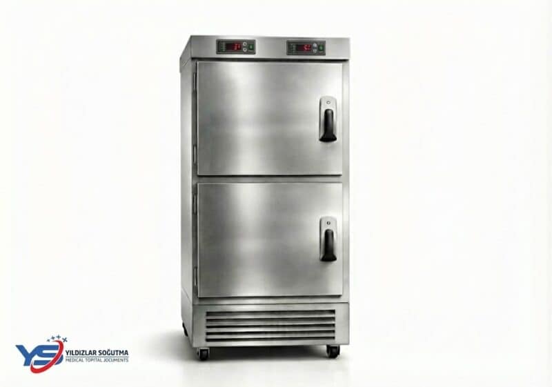 Yeni nesil 2 hücreli üstten yüklemeli morg ünitesi: bağımsız soğutma, sensörlü LED, opsiyonel UV ve arka servis erişimiyle maksimum hijyen, düşük işletme maliyeti.