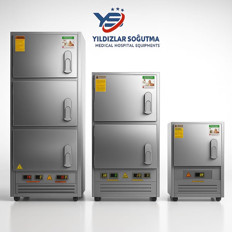 Morg ünitesi ve morg dolabı ihtiyaçlarınız için, projeye özel çözümler sunan Yıldızlar Soğutma, hastane, belediye, üniversite, adli tıp, mezarlıklar ve özel sağlık kuruluşları için profesyonel imalat yapmaktadır. Üretimini yaptığımız 1 kişilik, 2 kişilik ve 3 kişilik morg dolapları, kullanım alanına göre yandan yüklemeli veya baştan yüklemeli olarak tasarlanır. Tüm morg ünitelerimiz; Paslanmaz çelik gövde, Hijyenik ve kolay temizlenebilir iç yapı, Enerji tasarruflu soğutma sistemi, Sessiz ve verimli çalışma prensibi özellikleriyle uzun ömürlü ve güvenilirdir. Morg alanları için olmazsa olmaz olan gasil masası, ergonomik tasarım ve yüksek hijyen standardı ile üretilir; su ve atık tahliye sistemleri, paslanmaz yüzey yapısı ve kolay temizlik avantajı sunar. Yıldızlar Soğutma olarak sadece imalat değil, aynı zamanda morg teknik servis, bakım, onarım, tadilat ve yenileme hizmetleri de veriyoruz. Mevcut morg dolaplarınızın kapasitesini artırma, izolasyonunu yenileme, soğutma grubunu değiştirme gibi işlemleri uzman ekibimizle kısa sürede tamamlıyoruz. Özel talepler için klimalı tabut (soğutuculu tabut) üretimi de yaparak cenaze nakil ve bekletme süreçlerinde güvenli sıcaklık kontrolü sağlıyoruz. Tüm ürünlerimizde kalite, güven, zamanında teslimat ve satış sonrası destek prensibini benimsiyoruz. Projelerinize en uygun morg ünitesi ve morg dolabı çözümleri için bizimle iletişime geçebilir, keşif ve fiyat teklifi talep edebilirsiniz.