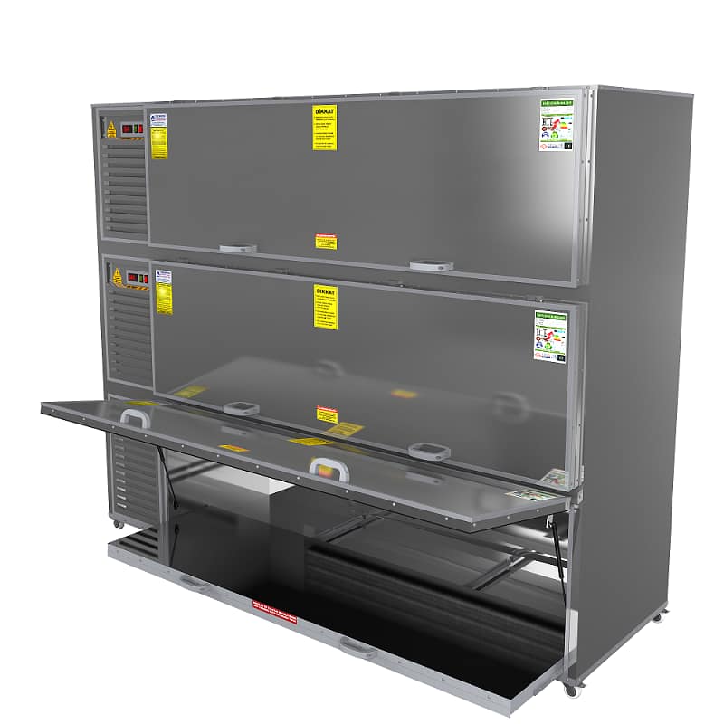 YS MORG 004 CFX R-XLİNE COOLİNG CFX R-XLine Cooling: Çelik konstrüksiyon gövdeli 3 üniteli yandan yüklemeli çift motorlu morg sistemi. Teleskopik konveyör, R290, 220V/50Hz. Opsiyon: LED, UV, yaşamsal belirti sensörü, içten açılır kilit, 400N amortisörlü kapak.